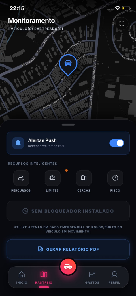 Tela de bloqueio do veículo
