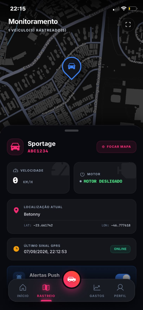 Tela do Aplicativo Rastreia Mais em Tempo Real